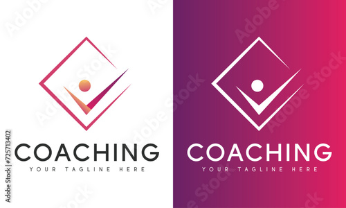 Life Coaching Logo Design Human with Correct Tick Logotype Success Achievement