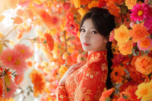 a beautiful vietnamese girl in traditional Ao dai costume photo