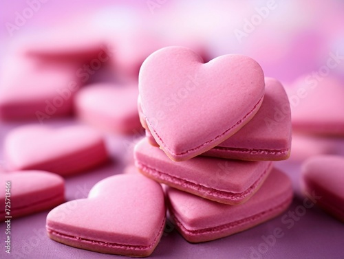 Pink heart-shaped cookies on a pink background, close-up © Digital Waves