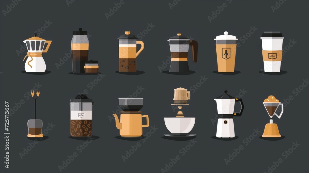 A collection of coffee related items on a dark background. Perfect for showcasing the variety and beauty of coffee accessories. A collection of coffee related items on a dark background. Perfect for showcasing the variety and beauty of coffee accessories.