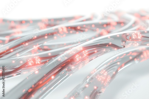 Futuristic glowing fibers twisting across a white space. abstract digital art. perfect for technology themes. AI