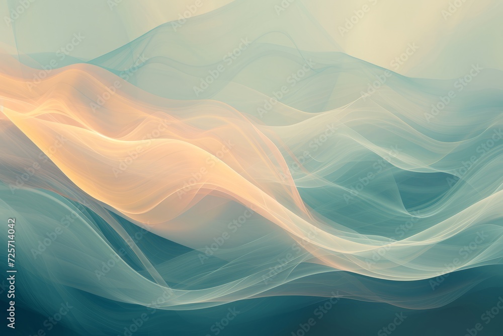 calming rhythms fluid shapes soothing colors flow seamlessly gentle waves rhythmic patterns breathing backdrop of soft, ambient lighting essence of tranquility visual metaphor emotional well-being - obrazy, fototapety, plakaty 