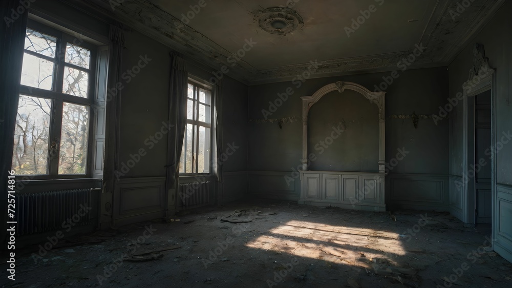 Empty abandoned room with light shining from the window Empty abandoned room with light shining from the window