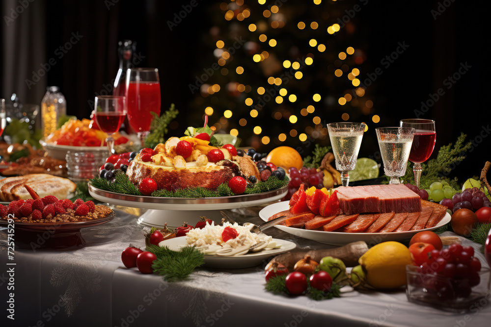 Festive Christmas Dinner Table Celebration with Decorated Plate and Homemade Wine: A Cozy and Warm Holiday Gathering