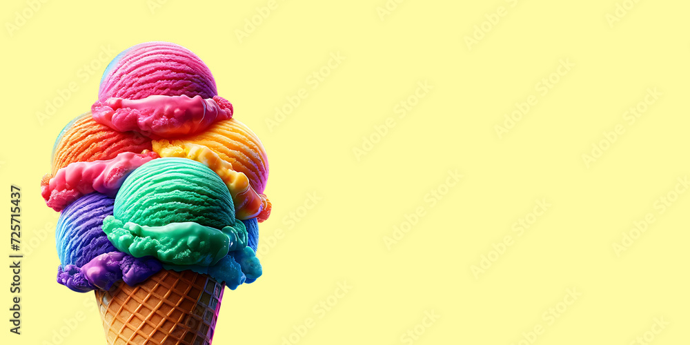 Ice Cream isolated on background. Spring Summer ice cream. vibrant color. Banner for text