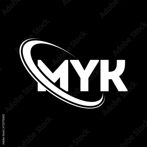 MYK logo. MYK letter. MYK letter logo design. Initials MYK logo linked with circle and uppercase monogram logo. MYK typography for technology, business and real estate brand.