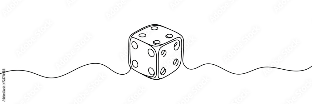 The game cube is drawn in one line. Continuous contour drawing of game cubes. - obrazy, fototapety, plakaty 