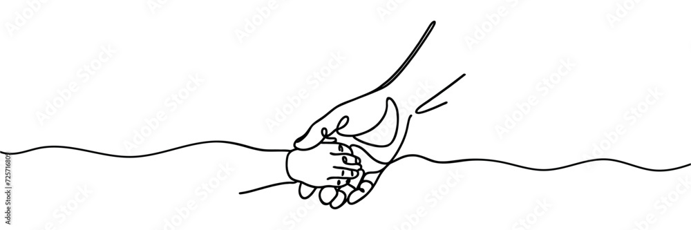 Continuous one line drawing boy's hand and father's hand . Happy father's day concept. Continuous one line drawing boy's hand and father's hand . Happy father's day concept.