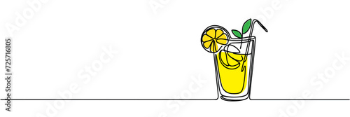 Continuous one line drawing of lemonade on white background