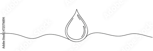 Continuous line drawing of drop. Water drop line icon. One line drawing background. Vector illustration.