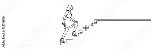 business and education concept. Woman climbing stairs continuous one line drawing.