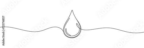 Continuous line drawing of drop. Water drop line icon. One line drawing background. Vector illustration.