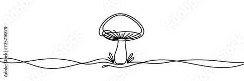 Continuous single line drawing of a mushroom