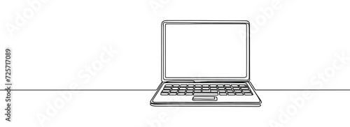 Single line continuous drawing of laptop computer laptop isolated on white background. Vector illustration.