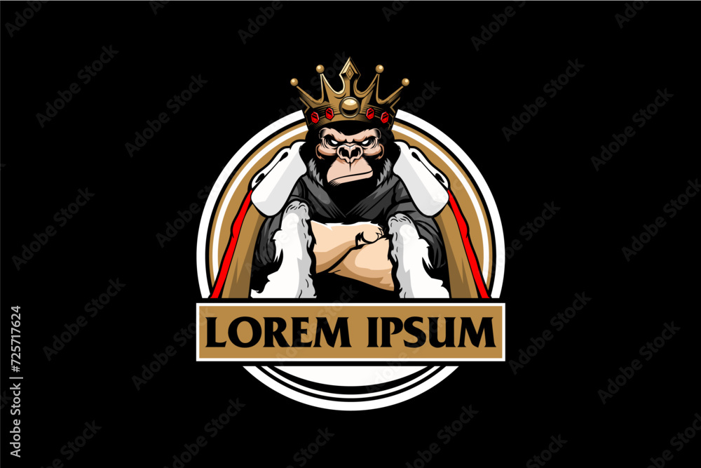 King gorilla cartoon character vector logo template