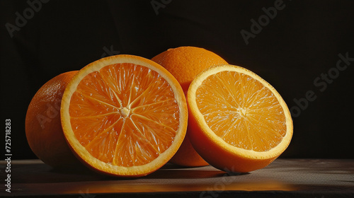 Delicious oranges on black background