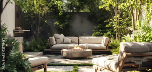 outdoor living area with fireplace and a seating area