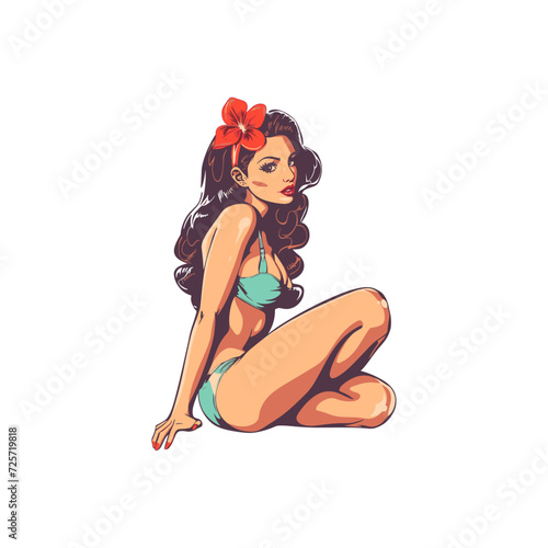 Pin up girl character flat vector design