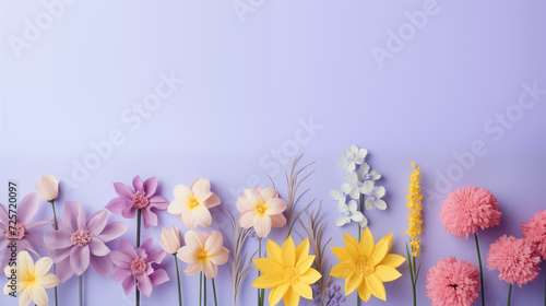 Fioletowe minimalistyczne tło na życzenia z okazji Dnia Kobiet, Dnia Matki, Dnia Babci, Urodzin czy pierwszego dnia wiosny. Szablon na baner lub mockup.