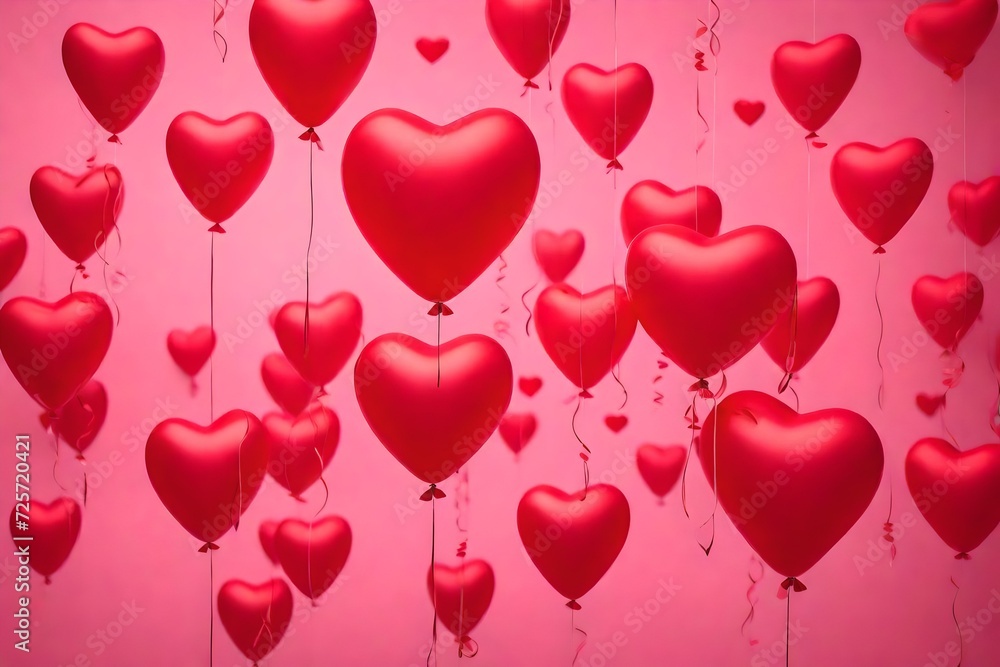 Valentine's day background with red and pink hearts balloons 