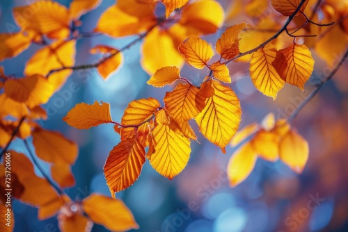 Close up view of a tree with vibrant yellow leaves. Perfect for autumn-themed projects or nature-inspired designs