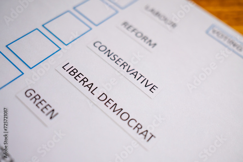 Voting paper white with political parties 