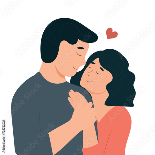 Young couple in love. Young people embrace each other with love and care. Happy  man and woman fall in love. Family, couple, love, affection, relationship concept. Love tenderness and romantic feeling