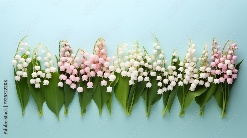 Kwiatowe pastelowe minimalistyczne tło z przebiśniegami na życzenia z okazji Dnia Kobiet, Dnia Matki, Dnia Babci, Urodzin czy pierwszego dnia wiosny. Szablon na baner lub mockup - obrazy, fototapety, plakaty 