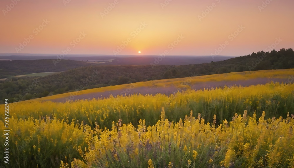 Sunrise over the meadow gradient from soft lavender to goldenrod