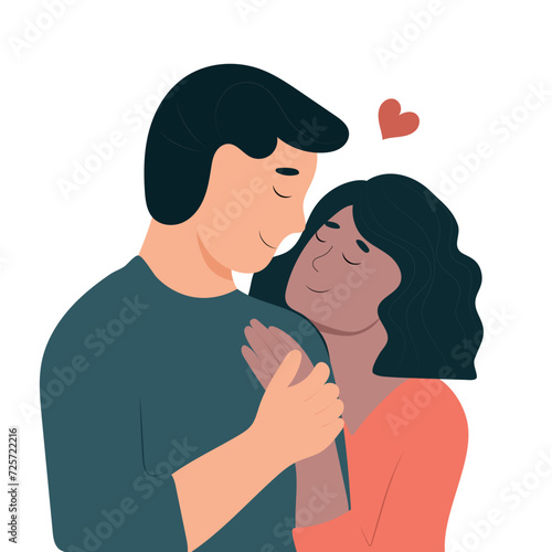 Young couple in love. Young people embrace each other with love and care. Happy man and woman fall in love. Family, couple, love, affection, relationship concept. Interracial Relationships.