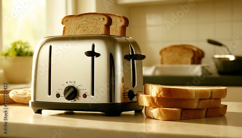 A shiny, metallic toaster