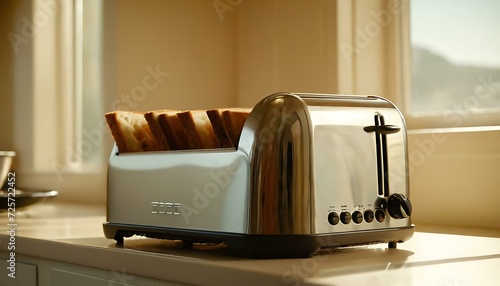 A shiny, metallic toaster