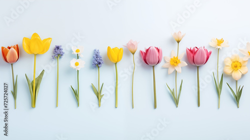 Kwiatowe błękitne minimalistyczne tło na życzenia z okazji Dnia Kobiet, Dnia Matki, Dnia Babci, Urodzin czy pierwszego dnia wiosny. Szablon na baner lub mockup.