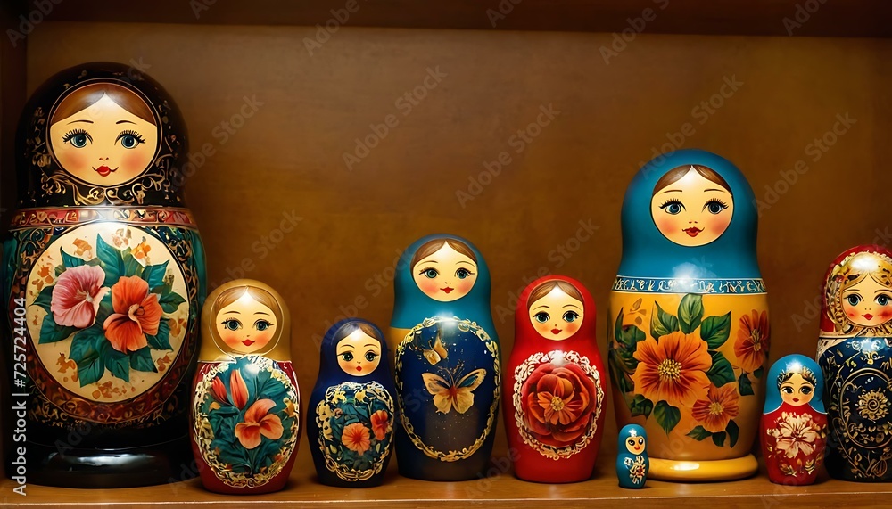 A set of hand-painted nesting dolls, each one revealing a hidden surprise, on a display shelf
