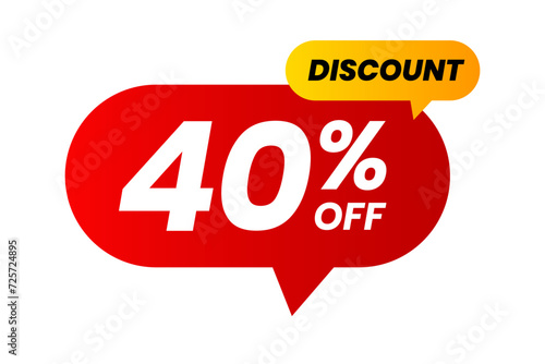 Discounts 40 percent off. Red and yellow template on white background. Vector illustration