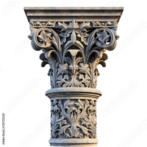 Antique Gothic Column. beautifully ornate gothic pillar. fantasy element. isolated on white background or transparent background. png cutout