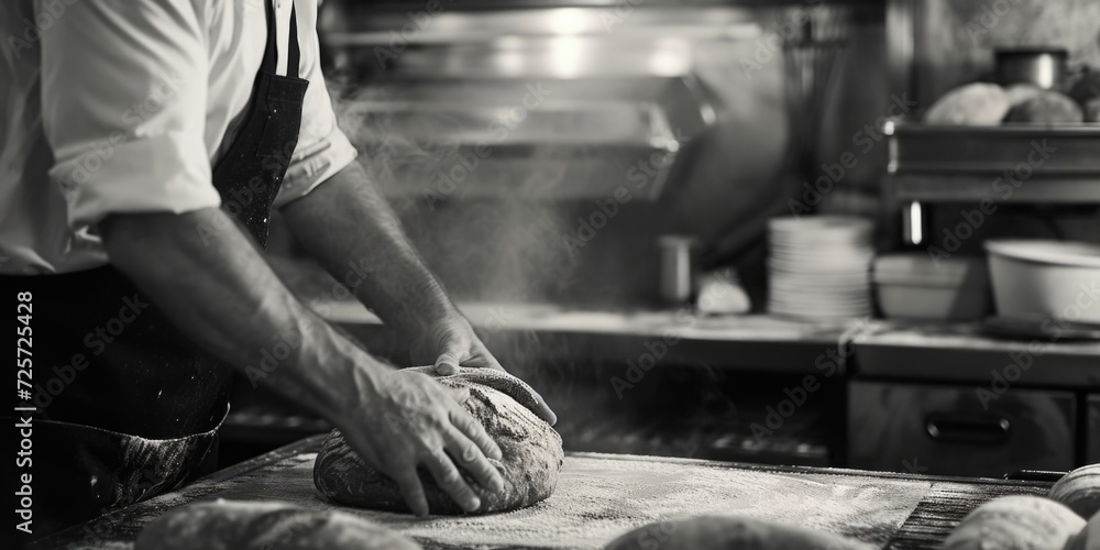 A man kneading a ball of bread dough on a cutting board. Suitable for baking and cooking-related projects A man kneading a ball of bread dough on a cutting board. Suitable for baking and cooking-related projects