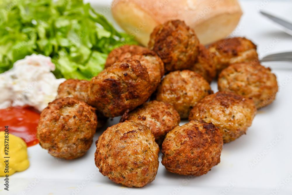 dish with freshly cooked meatballs closeup dish with freshly cooked meatballs closeup