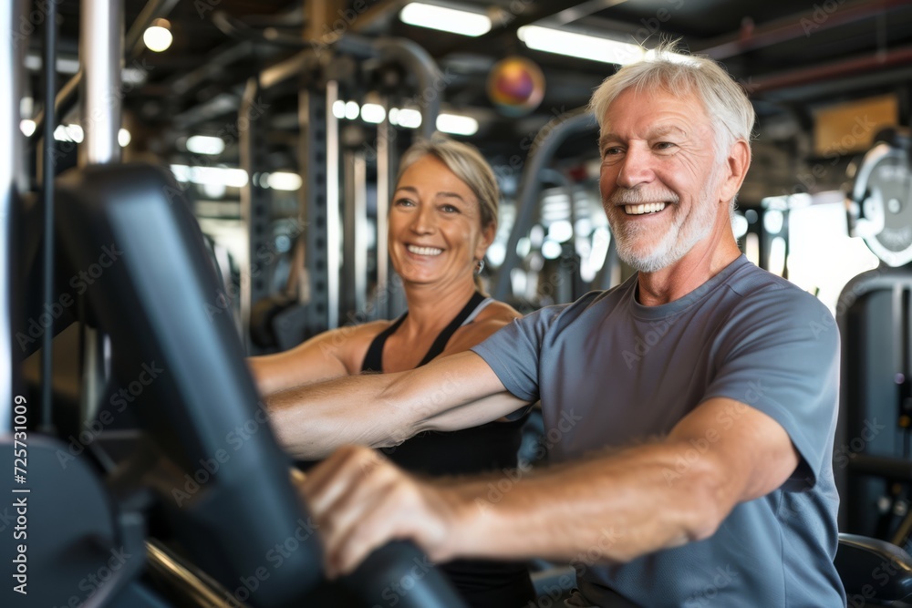 Smiling Senior Couple Enjoying a Workout Session Together Smiling Senior Couple Enjoying a Workout Session Together