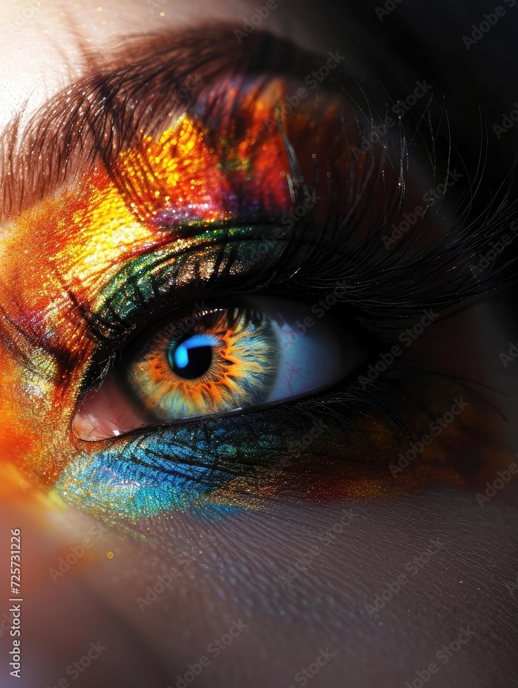 Beautiful female eye painted by a makeup artist. Special concept abstract painting- Generative AI Beautiful female eye painted by a makeup artist. Special concept abstract painting- Generative AI