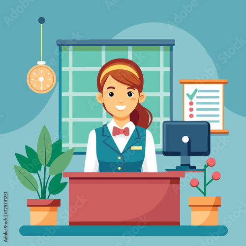 reception of a hotel with the service staff-