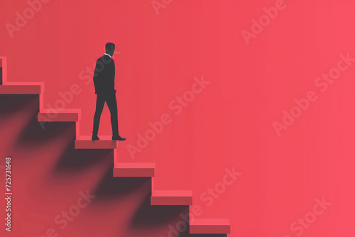 A business person walking on a staircase. Business progress and development concept