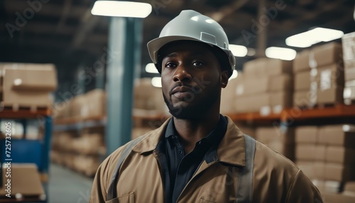 Portrait of African American worker in warehouse, International export business concept