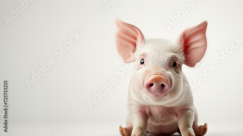 Piglet peeking into the frame from the right on a white background