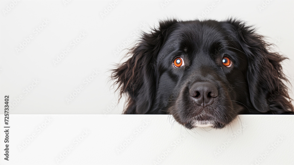 Newfoundland peeking into the frame on a white background Newfoundland peeking into the frame on a white background