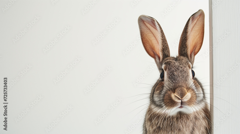 Obraz premium Rabbit peeking from the right on a white background