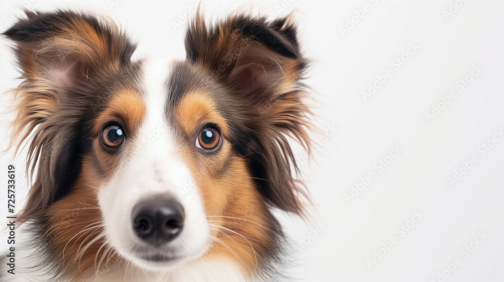 shetland sheepdog peeking into the frame on a white background shetland sheepdog peeking into the frame on a white background