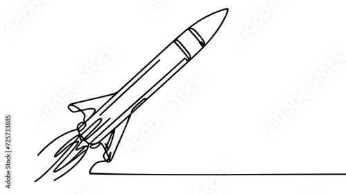 Rocket takeoff. Spaceship launch. Launch of a military ballistic missile. One continuous line. Linear.