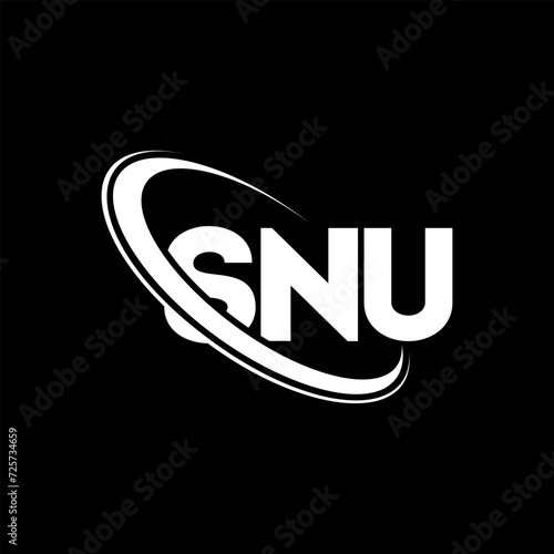 SNU logo. SNU letter. SNU letter logo design. Initials SNU logo linked with circle and uppercase monogram logo. SNU typography for technology, business and real estate brand.