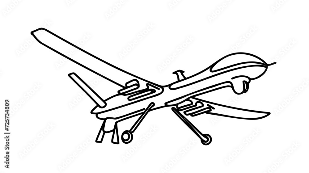 One line drawing operational tactical medium-altitude unmanned aerial vehicle drone.